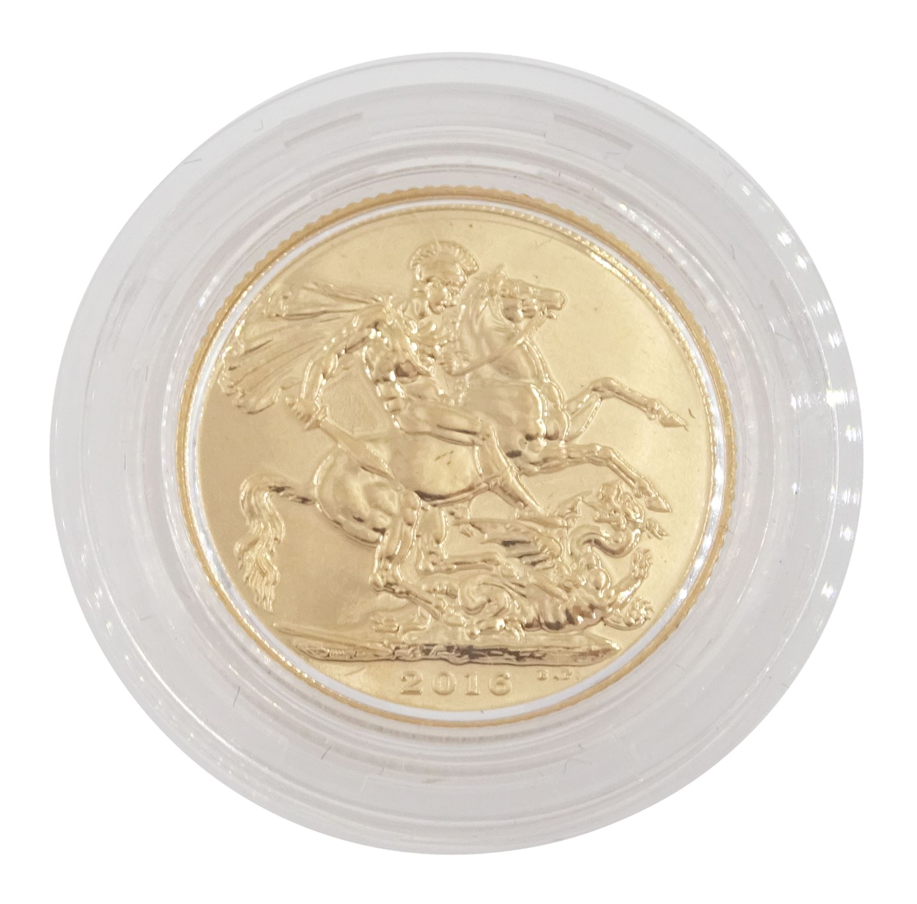 Queen Elizabeth II 2016 gold full sovereign coin, housed in The Royal Mint case without certificate
