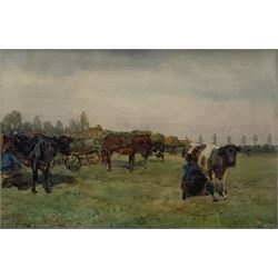 John Atkinson (Staithes Group 1863-1924): Milking Cows in the Field, watercolour signed 29cm x 45cm