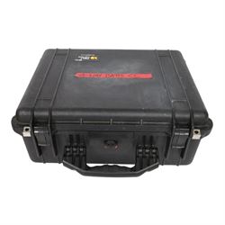 IDX Endura HL10DS 96Wh V Mount four battery set with IDX VL-4S Simultaneous V Mount charger and cable, in a custom cut Peli 1550 flight case