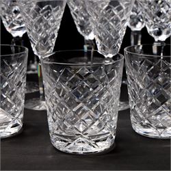 Set of Waterford Tyrone pattern table glass comprising six Hock glasses, six claret glasses, six tumblers and seven sherry glasses