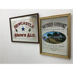 Southern Comfort advertising mirror, together with Newcastle Brown Ale advertising mirror, largest H50cm, L65cm