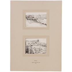 Joseph Ridley Ratcliffe McCulloch RBA (British 1893-1961): Collection of locations across North Yorkshire including 'Scarboro' Castle' and 'Whitby', five mixed media signed dated and titled max 19.5cm x 31.5cm (5) (unframed)