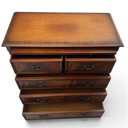 Charles Barr - mahogany bachelor's chest, with brushing slide two short over three long drawers with moulded edges, shaped apron raised on bracket feet