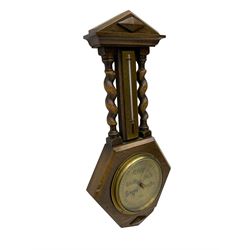 20th century Oak cased android barometer