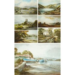 Francis Philip Goodchild ARCA (British 1900-1986): 'Mill Creek - Dartmouth' 'Galmpton Creek' 'Dartmoor - East of Widdicombe' 'Church at Berry Pomeroy' 'Wharflete Cove' 'Evening over the Dart' and 'Near Dittsham', set seven watercolours signed and dated, titled verso max 40cm x 75cm (7)