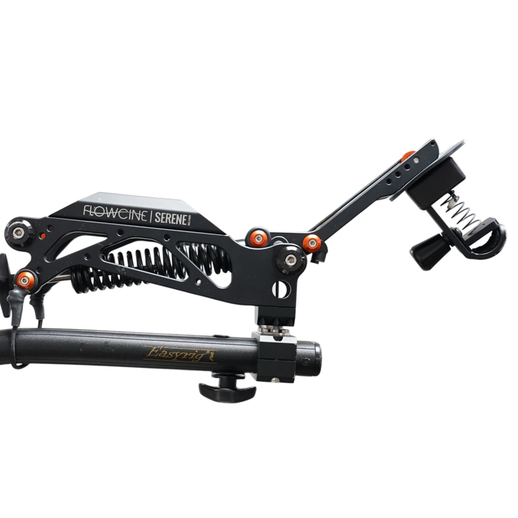 Easyrig Vario 5 Cinema Vest with Flowcine Serene arm, contained within an Easyrig bag