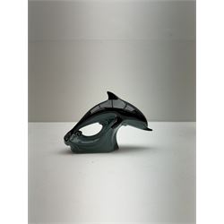 Poole pottery Form vase by Andrew Tanner, decorated with a silhouette of a tree beneath a red sun, together another with Poole pottery vase and dolphin, largest H24cm 