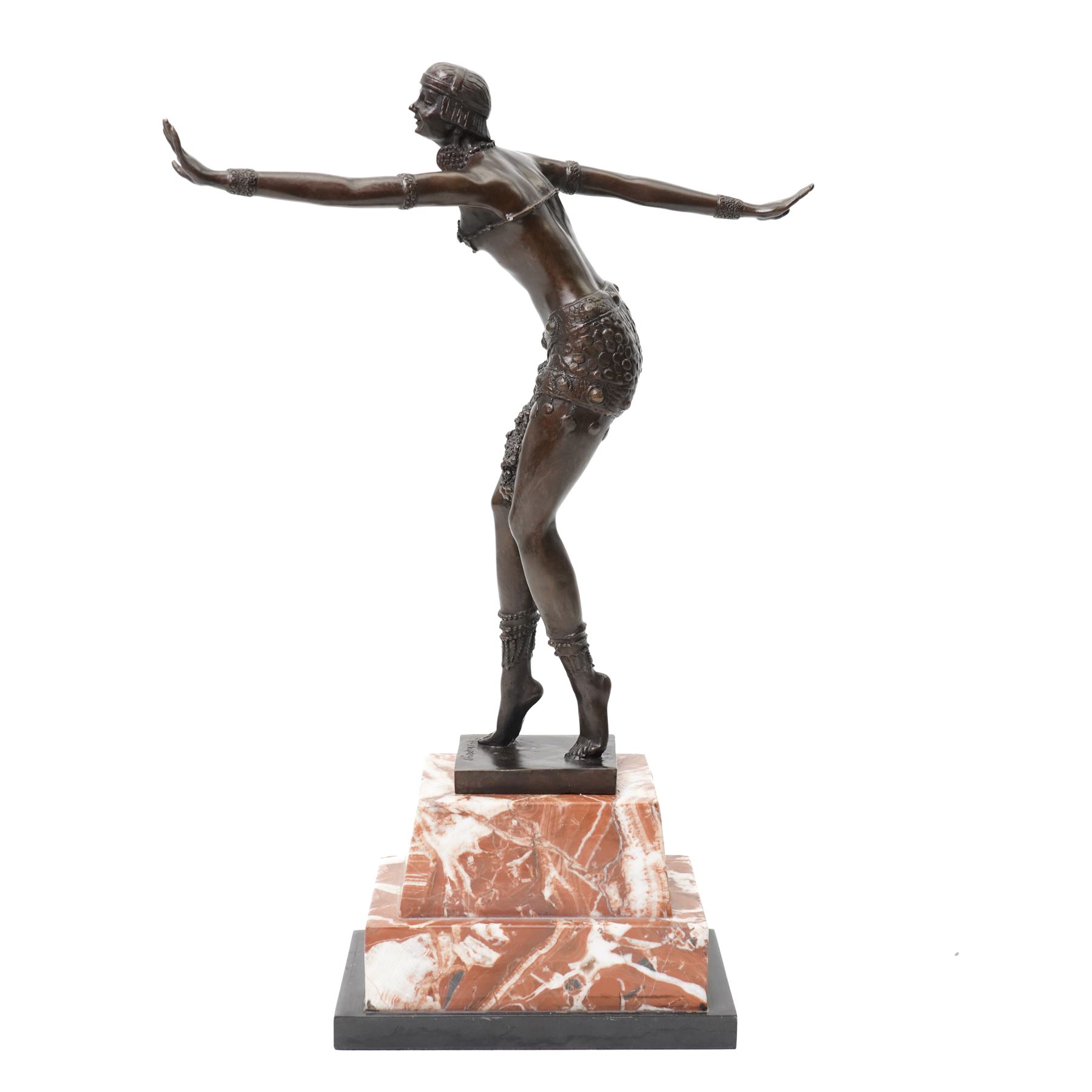 After D H Chiparus - Art Deco style bronze figure of an Egyptian dancer on stepped marble plinth H48cm