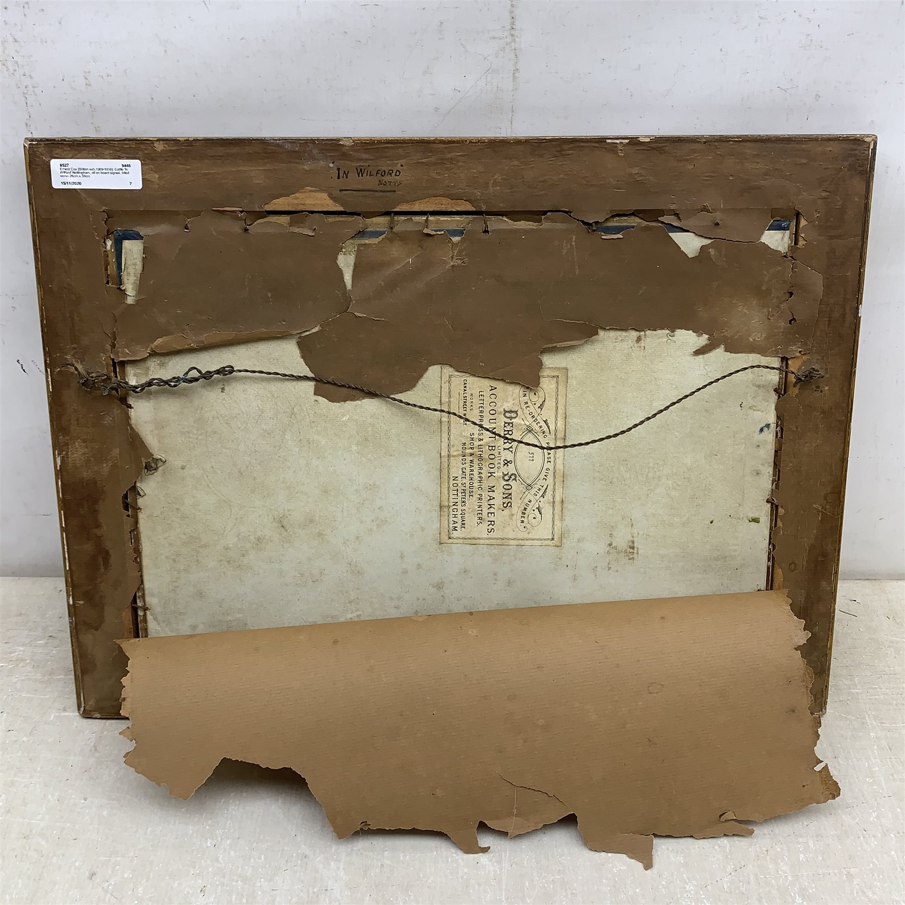 Ernest Cox (British exh.1909-1938): Cattle 'In Wilford' Nottingham, oil on board signed, titled verso 26cm x 39cm