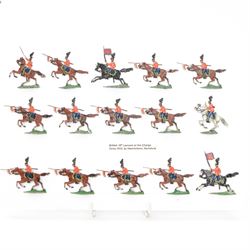 Fifteen German Zinnfiguren hand-painted flat metal British Lancers, mounted on board, figure H5cm