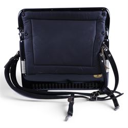 Borsini Professional 5-Row Chromatic button accordion, with 92 white pearlescent chromatic buttons and 136 bass buttons, possibly a custom model, in black high gloss case, with carry strap and original hard carrycase