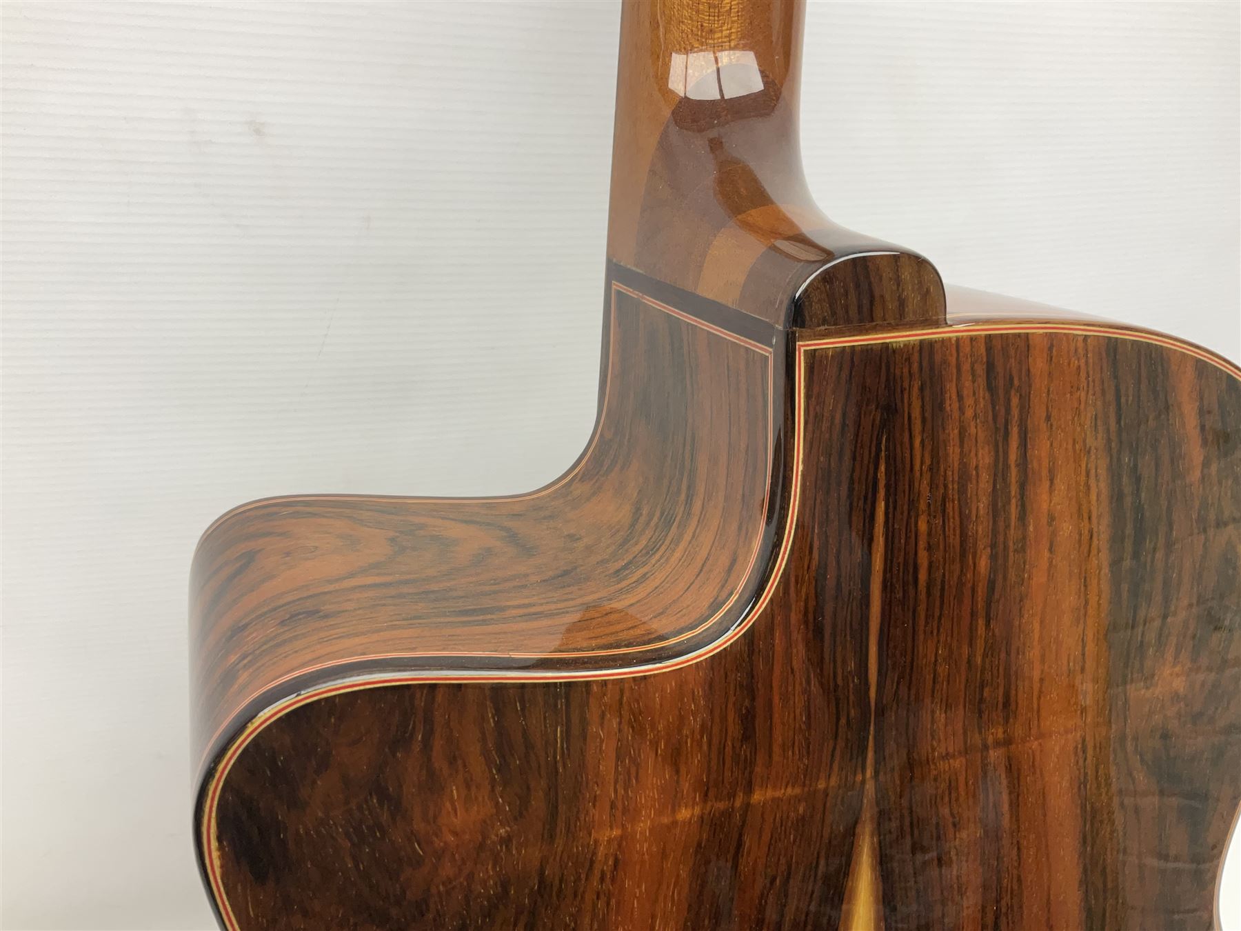 Spanish Gitano Manuel Rodriguez EMC1 Maccaferri acoustic guitar, c2000, the cedar top with D-hole, L98cm overall; in lightweight hard carrying case.