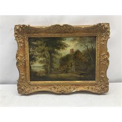 English School (19th century): Cottage by the Lake, oil on panel unsigned 21cm x 31cm