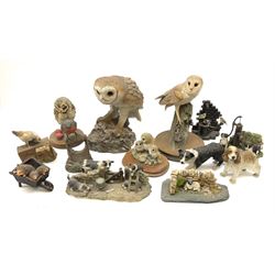 Leonardo Collection figures to include Spaniel, Border Collie, 'Nature Studies' and 'Farmyard Friends', a collection of figures including three owls a robin and a selection of farmyard scenes  