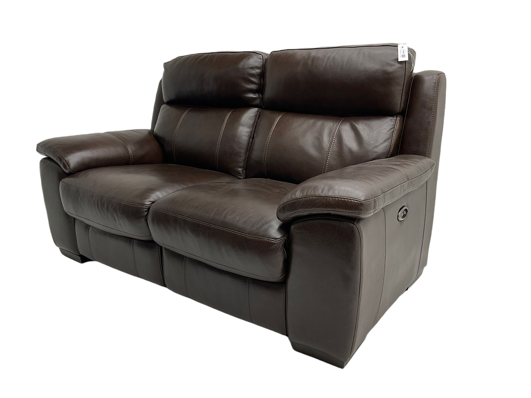 DFS - 'Cornell' two seat electric recliner sofa, upholstered in chocolate leather, button controlled with USB 