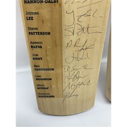 Two signed Yorkshire County cricket bats, from 2011 and 2012 seasons, bearing signatures including Adil Rashid, Andrew Gale, Ryan Sidebottom, Gary Ballance etc
