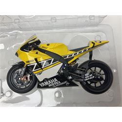 Three Minichamps 1:12 scale die-cast motorcycles - Yamaha YZR 500 Max Biaggi 2000; Yamaha YZR-M1 Colin Edwards Fiat Yamaha Team MotoGP 2007 GP Australia; and Yamaha YZR 500Team Yamaha Max Biaggi 500ccGP 2001; all boxed (3)