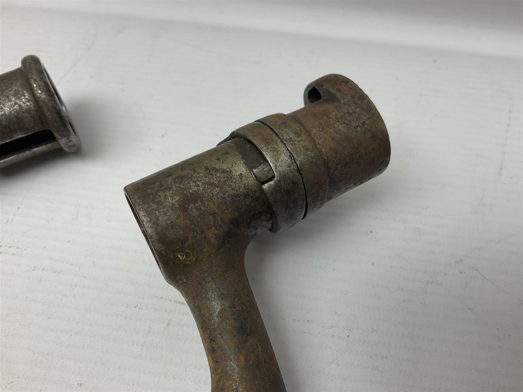 Early 19th century British Brown Bess musket rifle socket bayonet with zigzag fitting stamped D71 and triangular blade stamped 270 L55cm overall; and two other 19th century socket bayonets; no scabbards (3)