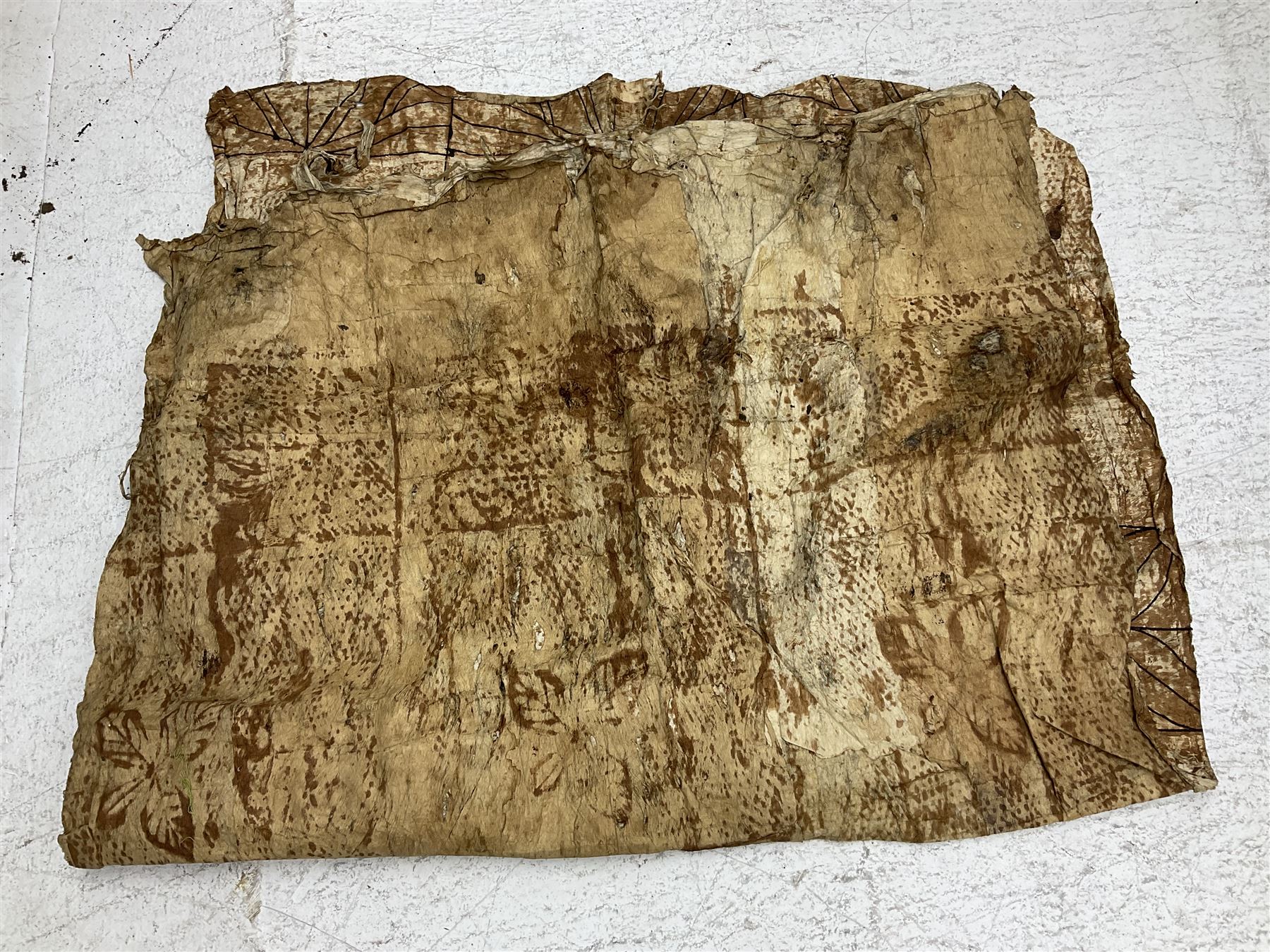 Collection of traditional necklaces from the Solomon Islands, including shell and boar tusk examples, together with a carved canoe prow, with mother of pearl eyes, painted cow hide and a copper plaque, depicting the Solomon Islands, with presentation engraving