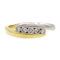 Five stone diamond white and yellow gold cross-over ring hallmarked 18ct