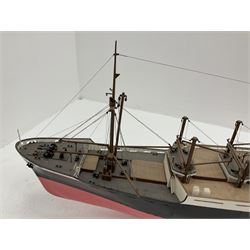 Scratch built model of the SS/HMS Hector armed merchant cruiser with full range of deck fittings L168cm with two copies of biographical information