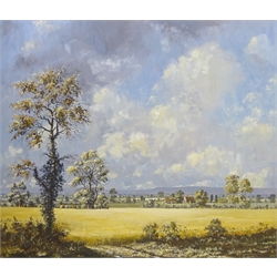 John H Capstick (British 20th century): 'Ryedale Scene', acrylic on board signed, titled and dated 1988 verso 59cm x 69cm