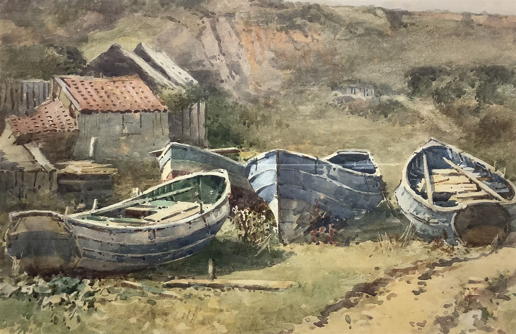 John Gutteridge Sykes (British 1866-1941): Boats at Port Mulgrave, watercolour signed l.l. 22cm x 34cm