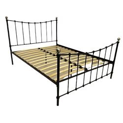 Victorian style black finish metal 4' 6'' double bed and mattress