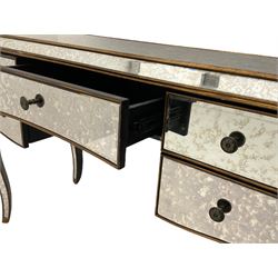 Contemporary mirrored dressing table, bevelled and antique style plates, fitted with five drawers, on cabriole supports 