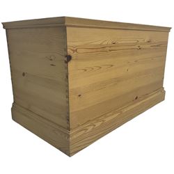 20th century pine blanket chest, rectangular hinged top, on skirted base