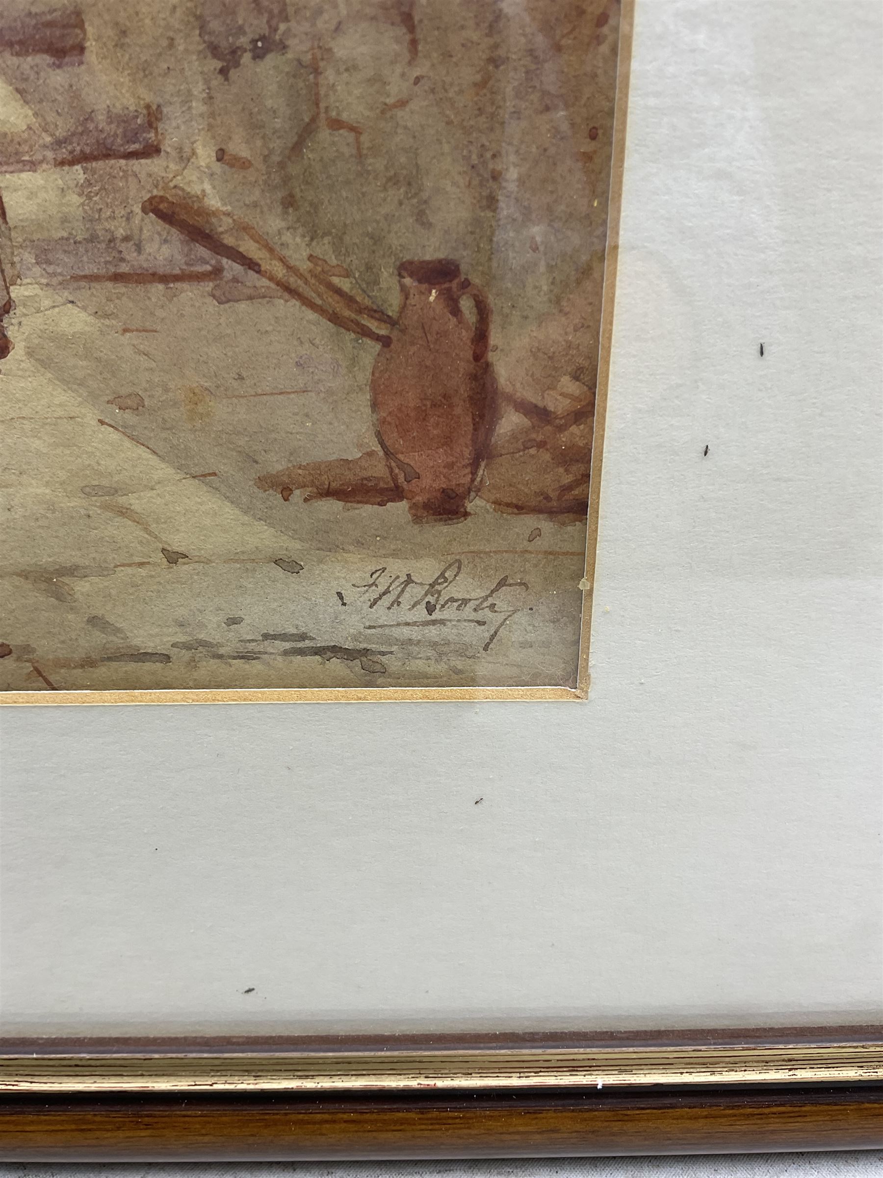 Frederick William Booty (British 1840-1924): Arguments Yard - Whitby, watercolour signed, original Henry Whitley title label verso 31cm x 18cm