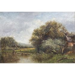 Joseph Thors (British 1863-1900): Farmstead in a Wooded Landscape, oil on canvas signed 24cm x 34cm 