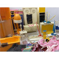 Sindy - Camping Buggy and Folding Tent, Bath, Shower, Washbasin unit and Hairdryer; all boxed; together with unboxed kitchen units, dining and bedroom furniture; and two bags of clothing and accessories