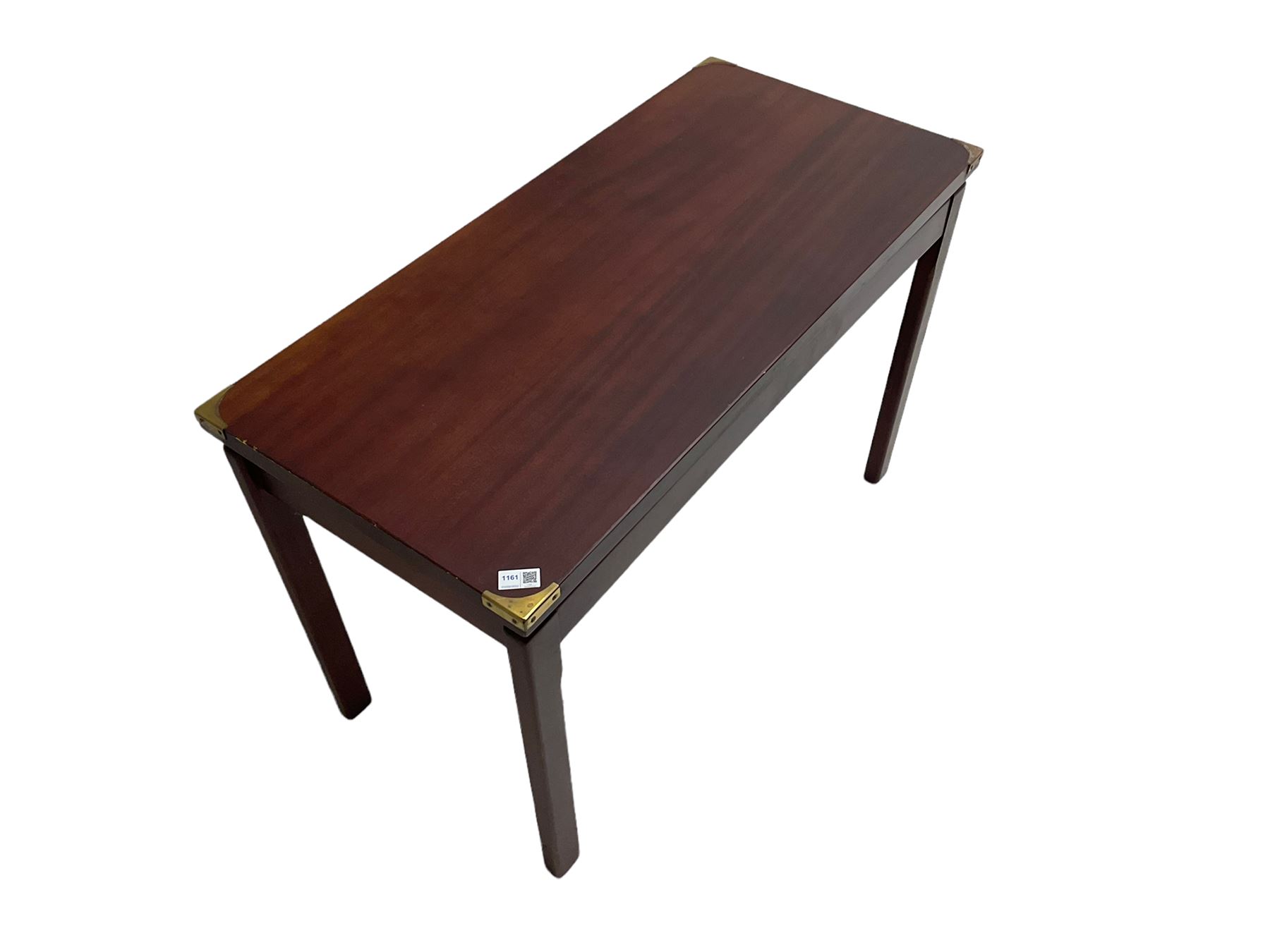 Military style mahogany side table with brass mounts