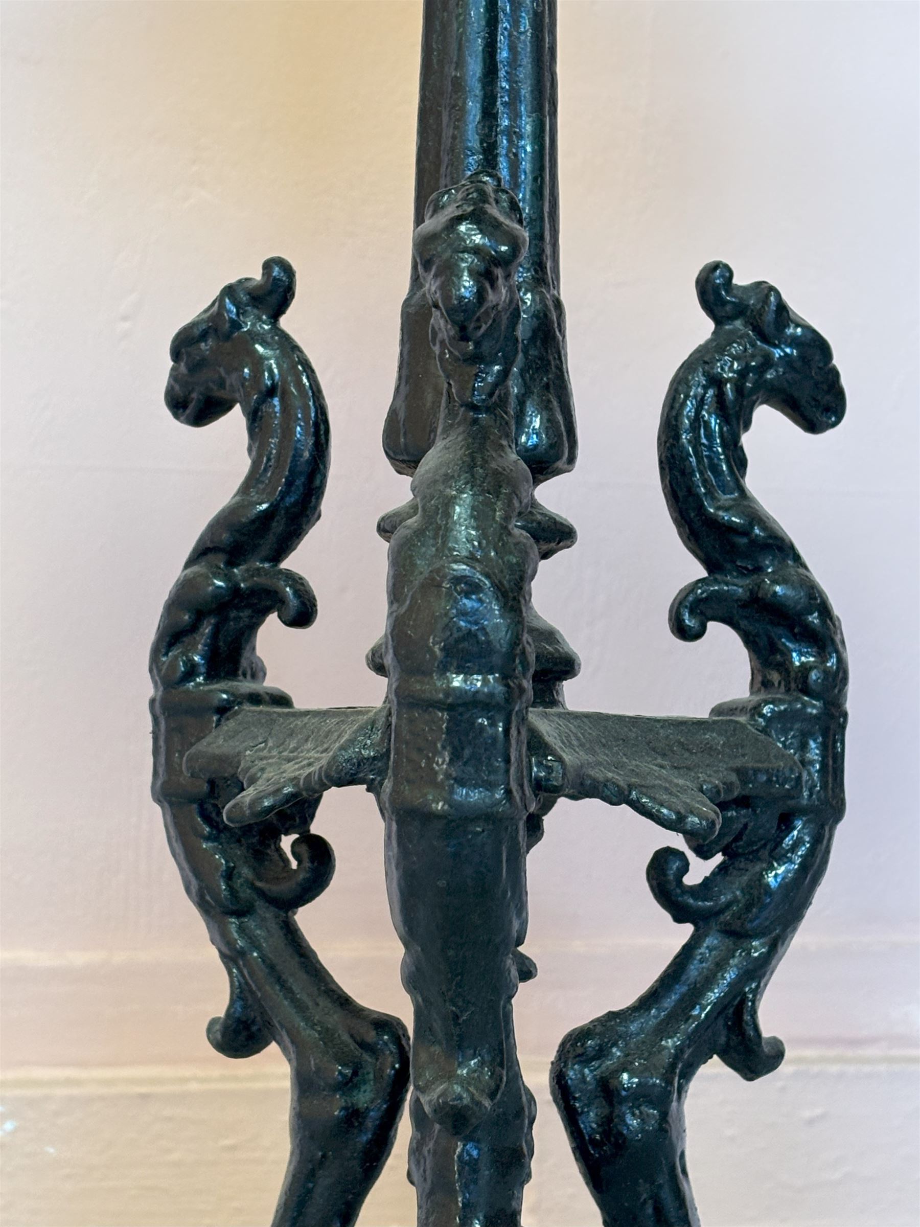 Victorian cast iron occasional table, the mahogany inset hexagonal top raised on a stop fluted and tapered column above three splayed griffin supports. H76cm, 35cm x 40cm.  - COLLECTION BY APPOINTMENT FROM: The White House, Thirsk Road, Easingwold, York, YO61 3NF - CALL 01723 507111 TO ARRANGE