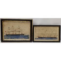 'Cape Mail Steamer 'Mauritius' Drawn by E N R Cashman aged 10', 19th century watercolour ship's portrait signed inscribed and dated 1868, together with another similar 14cm x 26cm and 19cm x 28cm in ebonised frames (2)