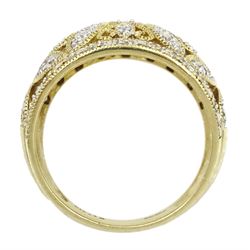 9ct white and yellow gold diamond chip, pierced openwork design ring, hallmarked