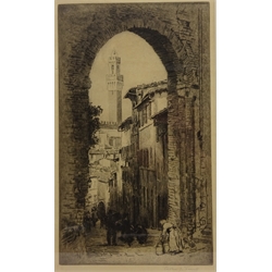  'The Mangia Tower' - Sienna, etching signed in pencil by Arthur James Turrell (British 1871-1936) 39cm x 23cm  