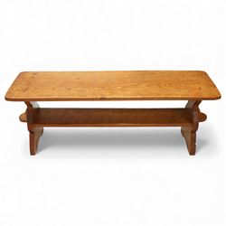 Gnomeman - oak rectangular coffee table, the thick plank top with exposed pegged joints, r...