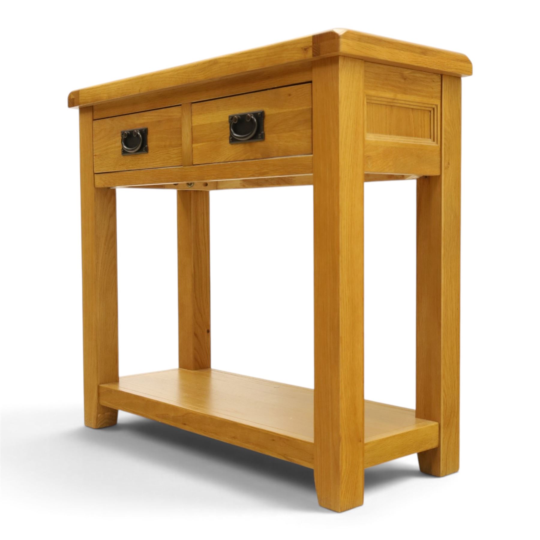 Oak Furnitureland - Contemporary solid oak console table, fitted with two drawers and full length under tier