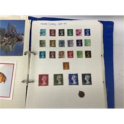 Stamps including approximately 70 GBP of Queen Elizabeth II usable postage in presentation packs, stamps on pages etc, in one box
