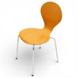 Danerko - mid 20th century set of eight ‘Ant’ plywood dining chairs, moulded beech plywood seats and backs on chrome tubular supports