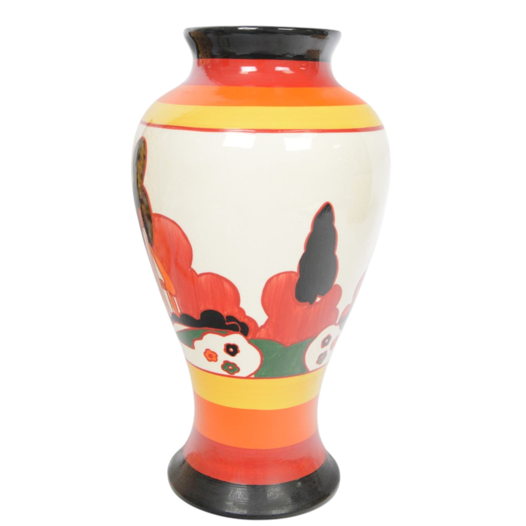 Wedgwood Bizarre by Clarice Cliff, Mei Ping vase, Farmhouse, hand painted based upon an original, limited edition 54/250, with certificate and box, H31cm 