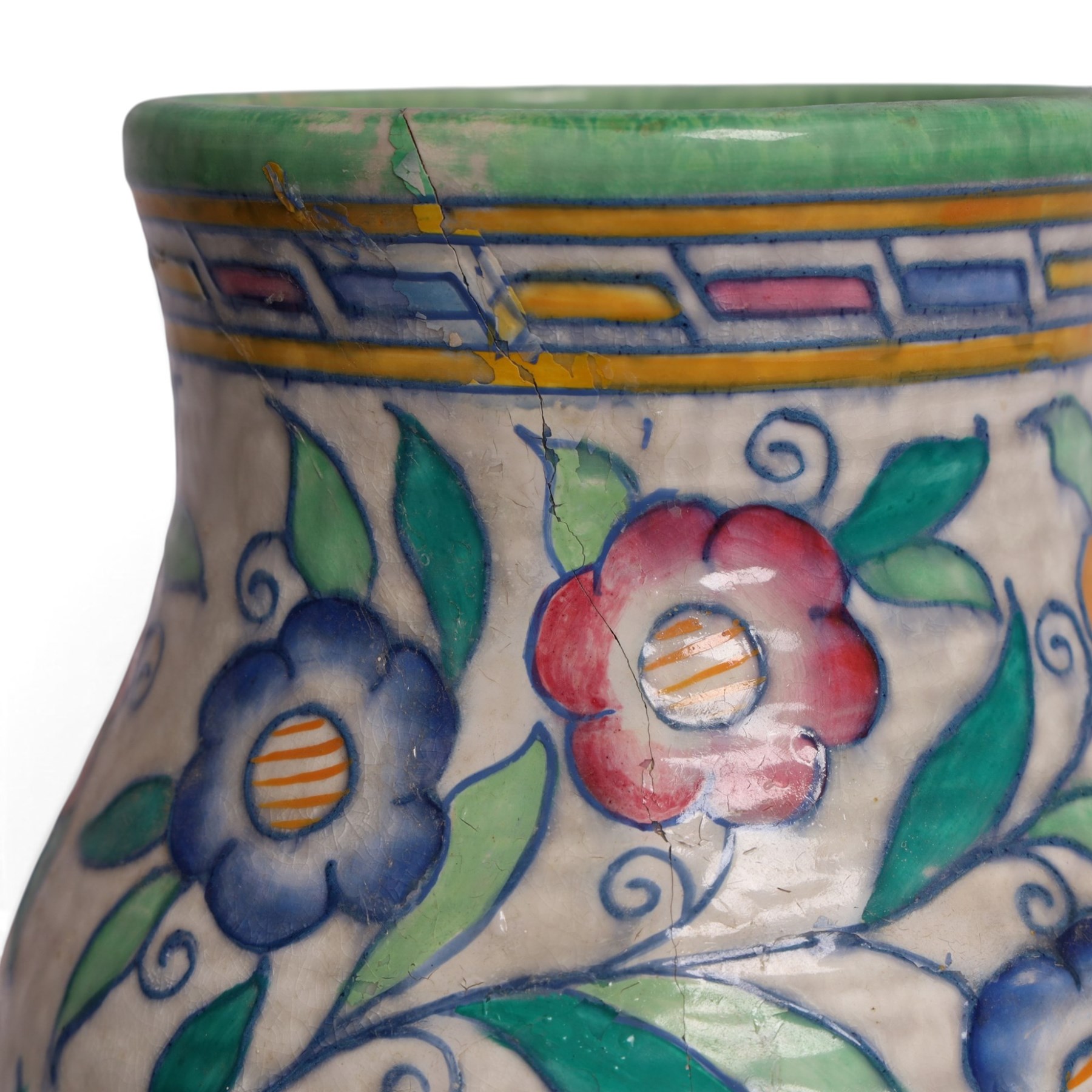 Charlotte Rhead for Crown Ducal - two jugs and a vase, decorated in the Persian Rose pattern, largest H27cm