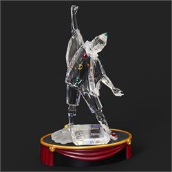 Swarovski crystal 'Masquerade' trilogy; 1999 Masquerade Pierrot, 2000 Columbine, 2001 Harlequin all with accompanying plaque, stand and original box