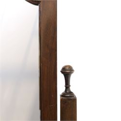Georgian style mahogany cheval mirror, arched rectangular mirror plate within a moulded frame, on turned supports with brass adjustment mounts, raised on downswept supports terminating in claw feet