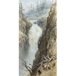 Myles Birket Foster RWS (British 1825-1899): Figure and Goats by a Waterfall, watercolour signed with monogram 17cm x 9cm 
Provenance: private collection, purchased James Alder Fine Art, Hexham; with The Rowley Gallery, Kensington Church Street, London, and N Mitchell Fine Art Gallery, Duke Street, London, labels verso