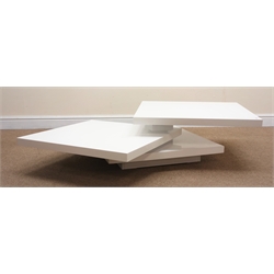  White gloss three tier revolving coffee table, W70cm, H31cm, D70cm  