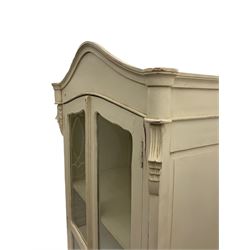 French white painted armoire cabinet, fitted with two glazed display doors