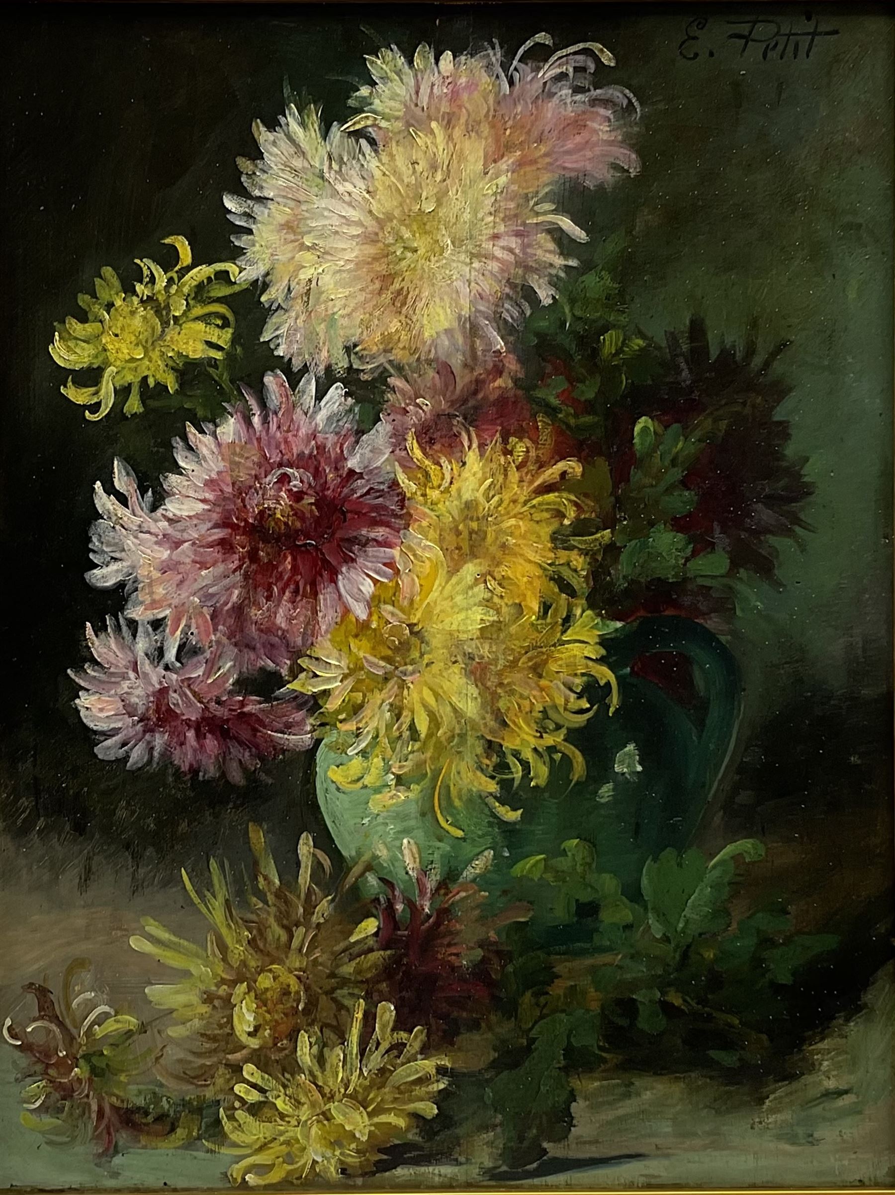 Eugene Petit (French 1839-1886): Still Life of Chrysanthemums, oil on panel signed 48cm x 37cm